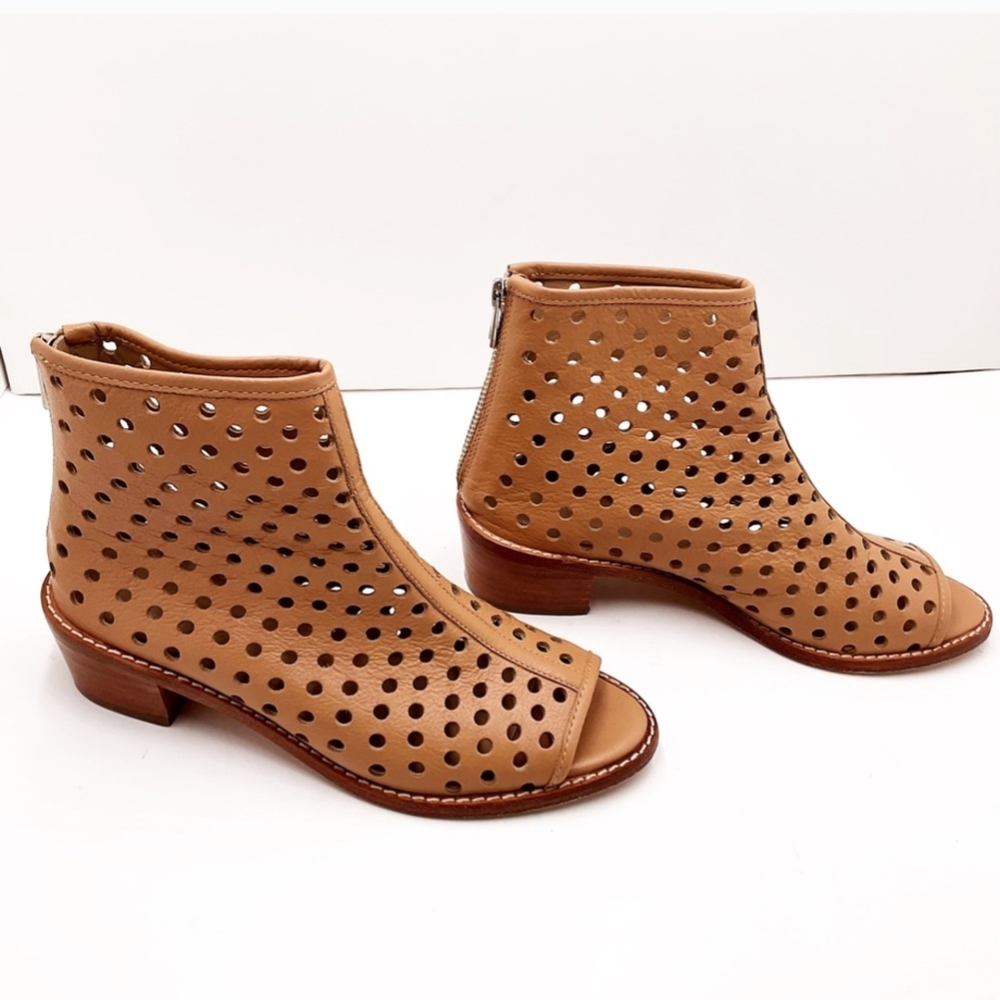 Loeffler Randall Tan Perforated Peep-Toe Ankle Booties